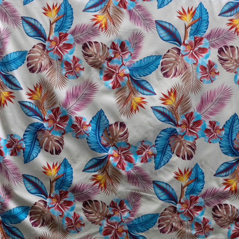 Hibiscus Birds of Paradise Palm Monstera Palm Banana Leaf Fabric | Cotton