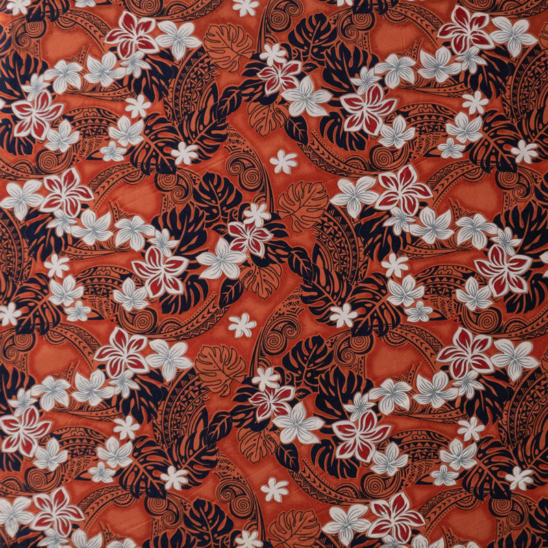 Traditional Polynesian Tattoo Plumeria Tiare Design Peachskin Fabric | Islands Fabric