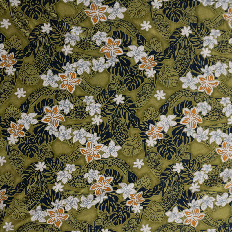 Traditional Polynesian Tattoo Plumeria Tiare Design Peachskin Fabric | Islands Fabric