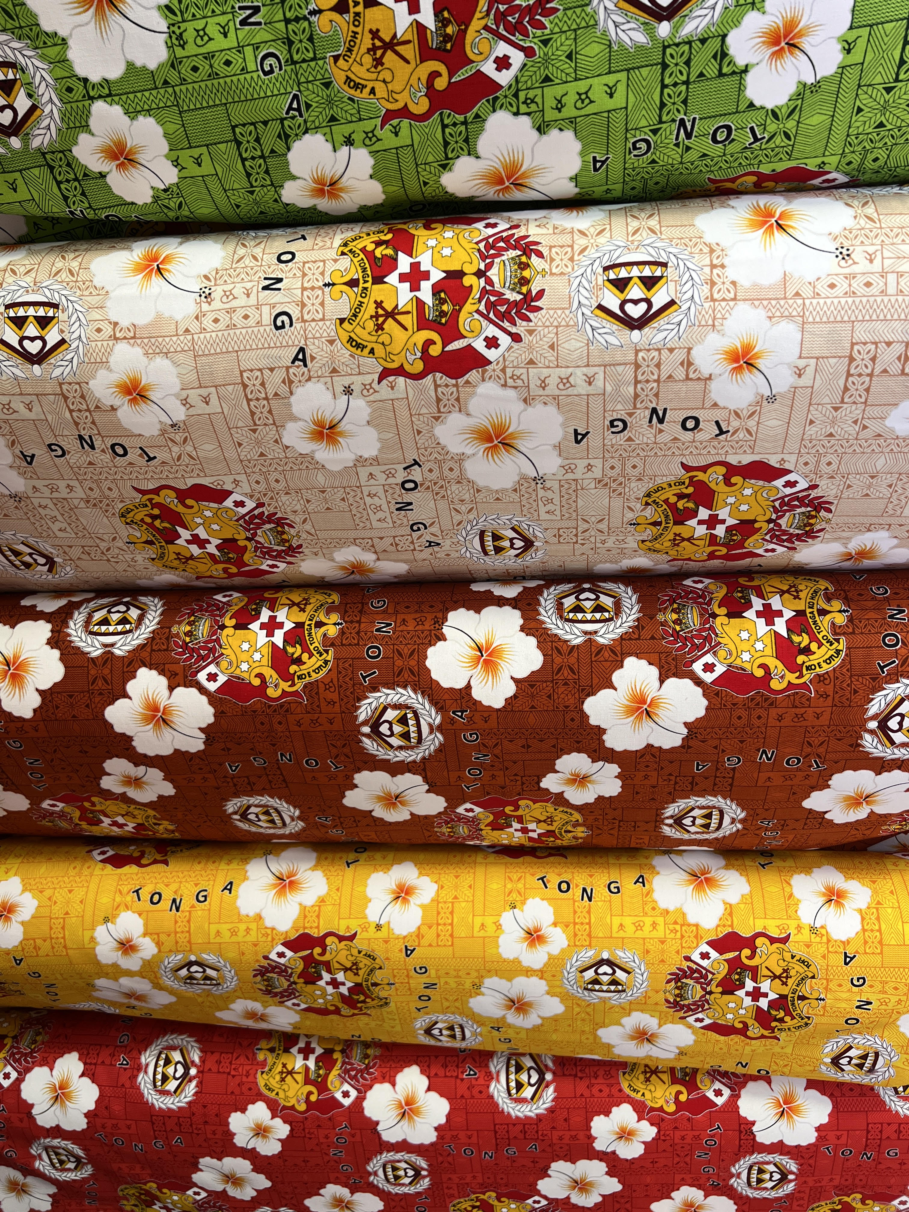 Tonga Seal Hibiscus All Over Design Fabric | Cotton Light Barkcloth