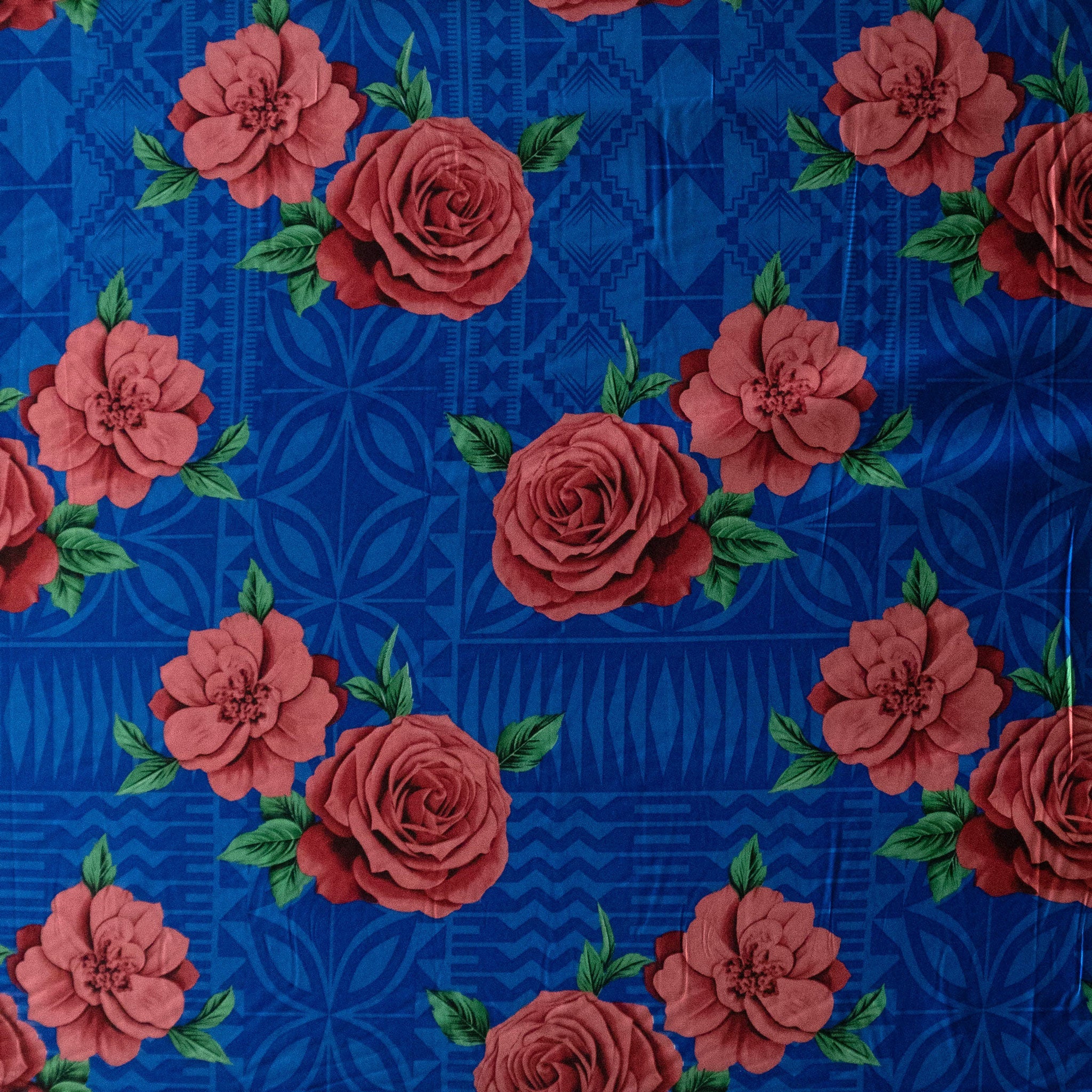 Polynesian Rose Geometric design Fabric | Peachskin