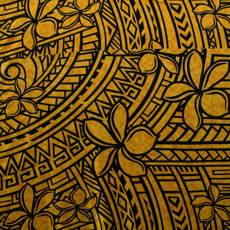 Plumeria Tribal Design Peachskin Fabric | Islands Fabric