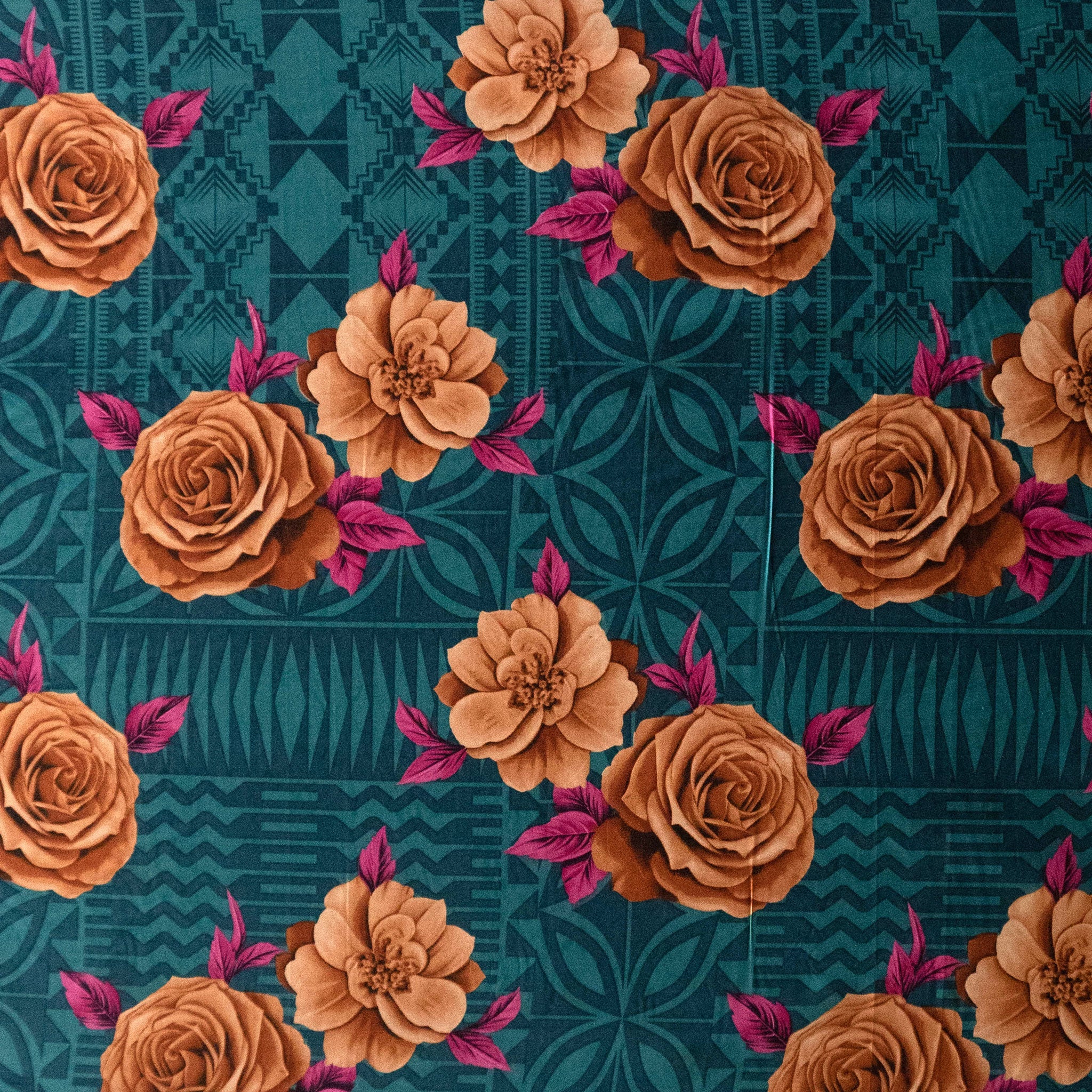Polynesian Rose Geometric design Fabric | Peachskin